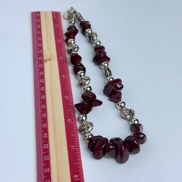 I Silver Red Garnet Beaded Necklace 7.5" Toggle Clasp Fashion Jewelry - Picture 16 of 16